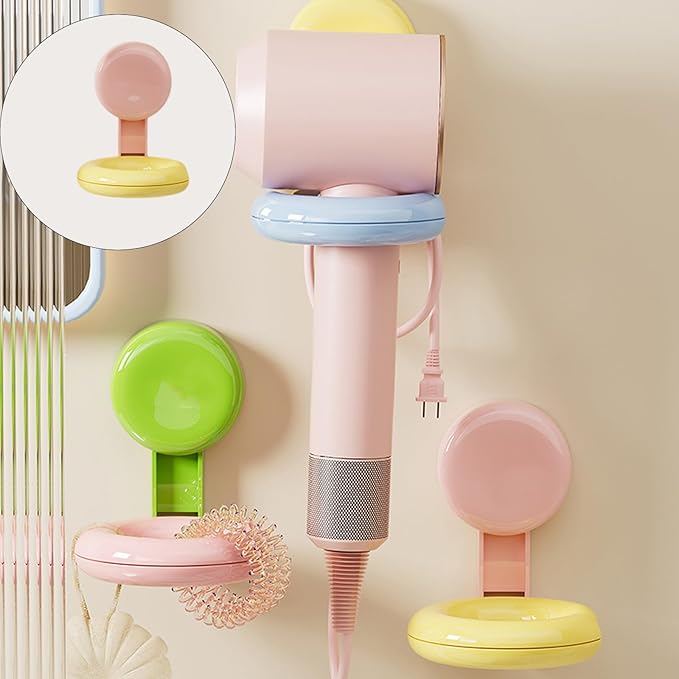 Space Saving Wall Mount Hair Dryer Holder Strong Adhesive Suction Cup Holds 5kg for Home Salon Bathroom Wall Mounted Hair Dryer Holder
