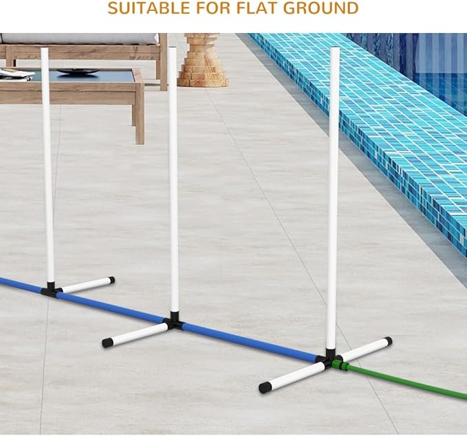 2 Piece Dog Agility Training Equipment Set with Weave Poles, Spray Water Tube, Whistle, Carry Bag, Obstacle Course for Dogs Agility Course for Outdoor, Garden, Backyard (White + Blue, 2 Piece)