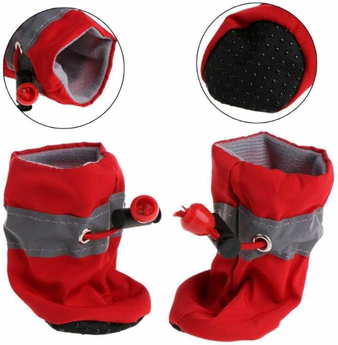 Leconpet Dog Shoes Waterproof Dog Boots for Small Medium Large Dogs with Soft Anti-Slip Sole, Suitable for Rainy Weather Outdoor Walking, Adjustable Elastic Straps, Reflective at Night (Red, 3)