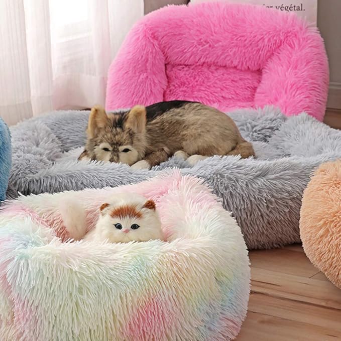 La La Pet® Donut Dog Cat Bed Cozy Cave Pet Bed Burrow Dog Bed Calming Cuddler Self-Warming Pet Bed Soft Plush Pet Cushion Improved Sleep for Cats Small Medium Dogs Green L