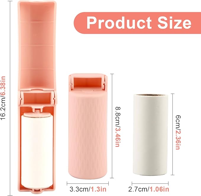 Foldable Travel Lint Roller Set, Washable Foldable Lint Remover, Portable Cleaning Roller with 4 Handles & 8 Refills, Reusable Pet Hair Remover for Clothes with Protective Cover