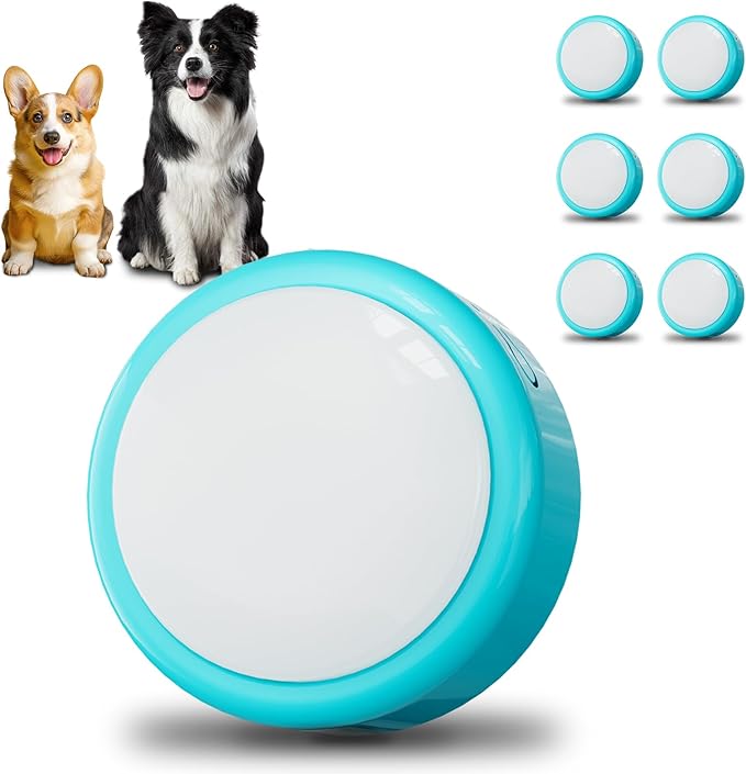 Voice Recording Button, Talking Buttons for Pet Communication, 24 Seconds Record & Playback, Set of 6 Recordable Buttons with Non-Slip Mat for Dog, Cat, Pet Training, Funny Gift for Home、Party, Blue