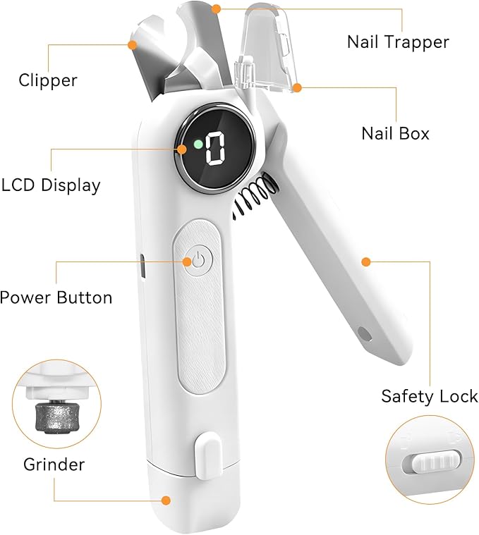 Dog Nails Clippers & Grinders - 2in1 Trimmer with LCD Display and LED Lights Cat Claw Nail File with Protective Guard Rechargeable Electric Pet Toenail Silent Grooming Pro