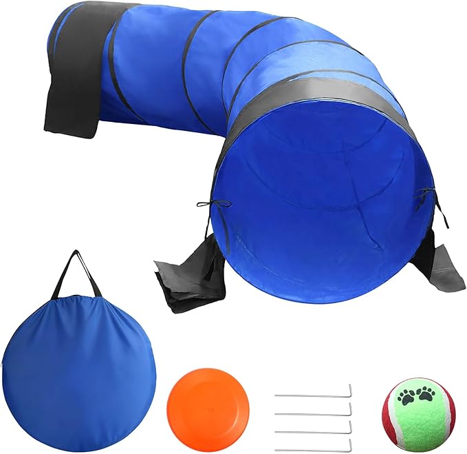 25.6in 10FT Dog Agility Tunnel, Dog Tunnel for Large Dogs with 2 Sand Bags, 4 Ground Stakes and Tote Bag, Dog Tunnel for Large Dogs