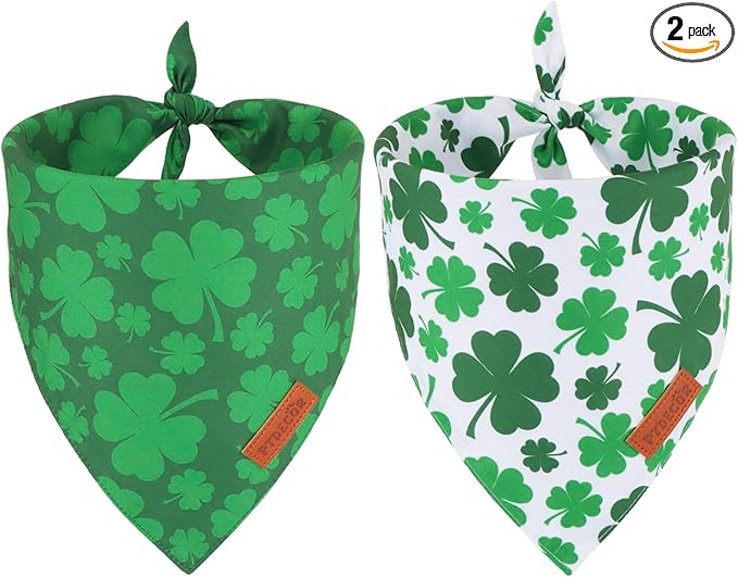 PTDECOR St. Patrick's Day Dog Bandana, Reversible Dog Scarf, Multi Size Offered, Green Shamrock Pet Bandanas for Medium Large Dogs Pets (St. Patrick's Day, Large)