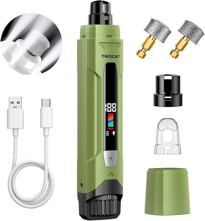 Whisper-Quiet Dog Nail Grinder, 50% More Powerful 6-Speed Pet Nail Trimmer with LED Display & 4 LED Lights, 3 Grinding Bits, No Over-Cutting, Stress-Free Grooming for Dogs, Cats & All Sensitive Pets