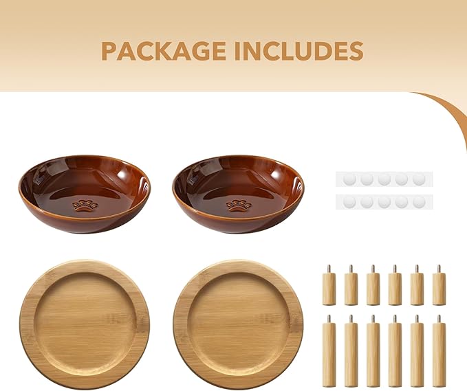 Havniva Elevated Cat Bowls Raised Ceramic Cat Bowl, 5.9” Wide Opening Cat Food Bowl Whisker Friendly Cat Dish Anti-Slip with Bamboo Stand, Shallow Pet Food & Water Bowl for Indoor Cats