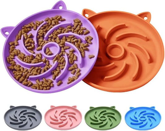 2Pcs Silicone Slow Feeder Cat Bowl,Puzzle Feeder,Interactive Toys,Slow Feeding cat Bowl Suitable for All Dry and Wet Foods,Easy to Clean Silicone Bowls (Green and Blue)