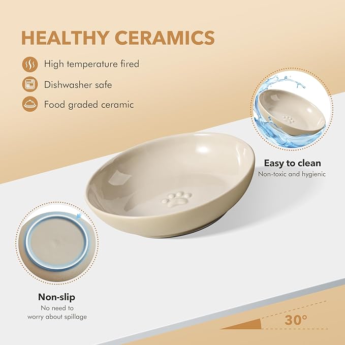 Havniva 5.7'' Ceramic Wide Whisker Friendly Cat Dishes, Set of 3 Ceramic Cat Bowls, Indoor Kitten Feeding Food& Water Dish to Prevent Whisker Fatigue(3 Pcs)