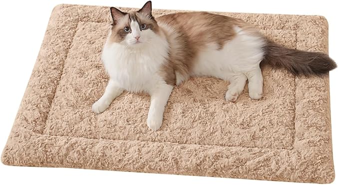 SOMAHE Self Warming Cat Bed Mat, Washable Self Heating Cat Mat, Extra Warm Thermal Pet Pad with Non-Slip Bottom, Soft Plush Faux Fur for Indoor Pet Sleep Cushion, 23x15 Inch Latte
