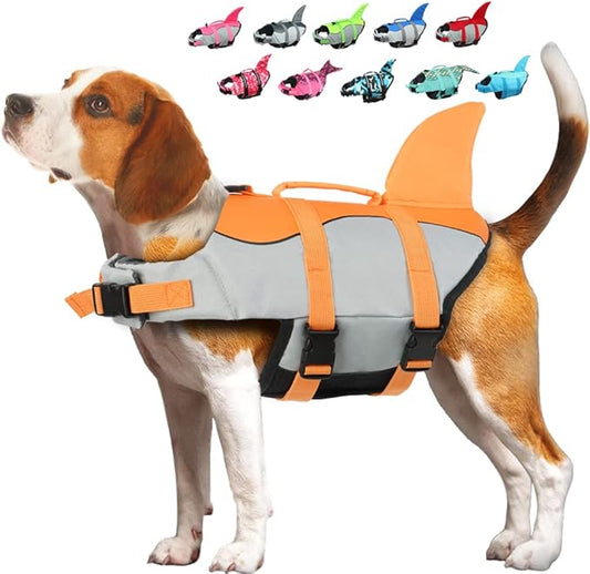 EMUST Dog Life Jacket, Ripstop Dog Lifesaver Vests with Rescue Handle for Small Medium and Large Dogs, Pet Safety Swimsuit Preserver for Swimming Pool Beach Boating (XS, Orange)