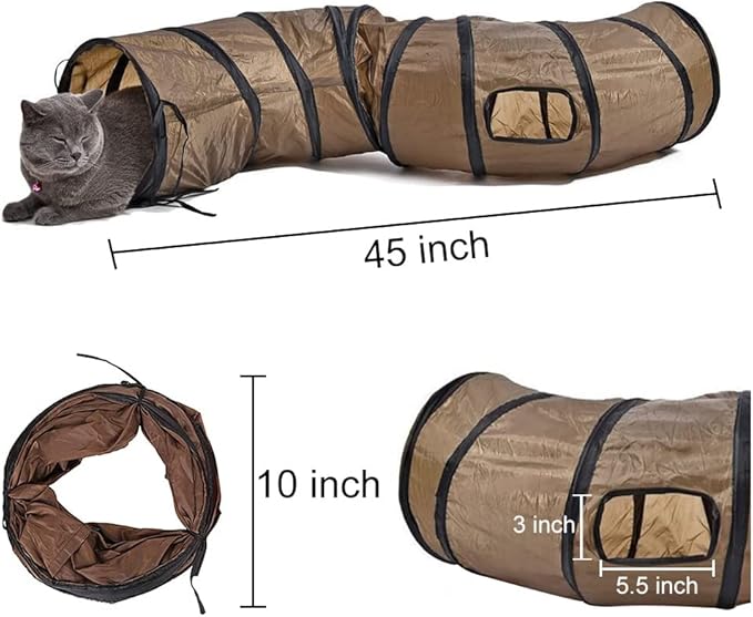 Andiker Cat Tunnel, S-Shape Cat Tube Collapsible Kitten Play Toy with 2 Side Holes for Kitten Exercising Hiding Training and Running Cats Toy for Indoor Cats(Brown)