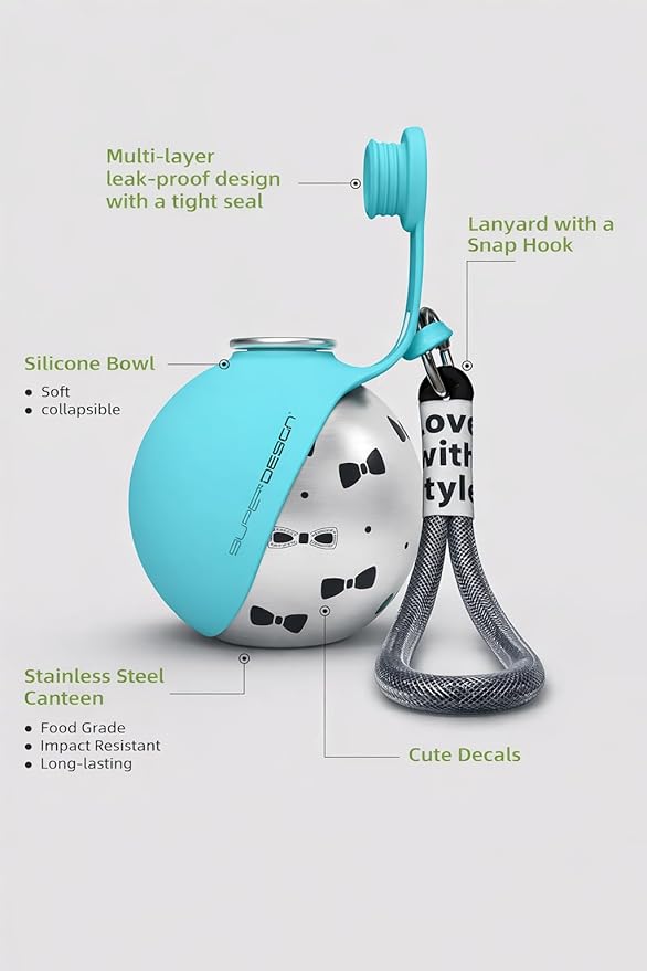 Portable Dog Water Bottle for Small Dogs: 285ml 2-in-1 Insulated Compact Leak-Proof Stainless Steel Round Water Dispenser with Collapsible Bowl for Daily Walks, Short Hikes & Travel