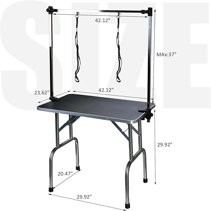 42 Inch Professional Adjustable Pet Grooming Table Heavy Duty with Arm Noose & Mesh Tray for Dog Cat Shower Table Maximum Capacity Up to 265Lb, Black