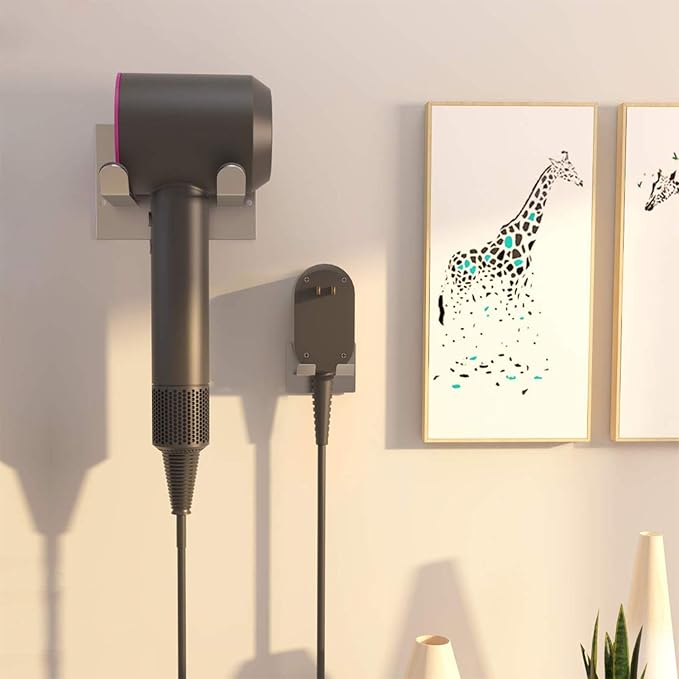 XIGOO Self Adhesive Hair Dryer Holder Wall Mounted - Adhesive Bathroom Hair Blow Dryer Rack Organizer Compatible with Supersonic Hair Dryers (SUS 304 Silver)