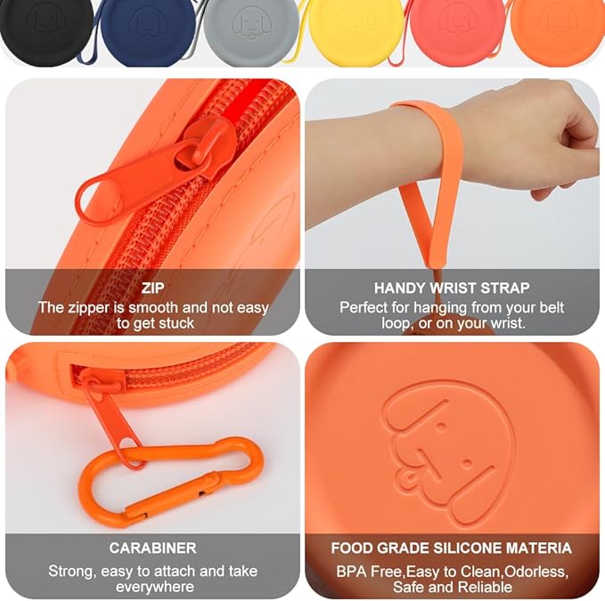 WALLFID Silicone Dog Treat Pouch Small Bag,with Pet Training Clicker,Walking Bag for Dog and Cat, Pocket Size, Easy to Clean, Odorless, Zipper Design,Moisture-Proof,Travel Walking Bag.(Claret)