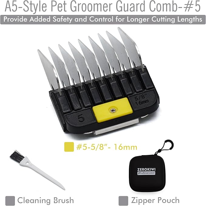 Professional A5-Style Animal Clipper Stainless Steel Color-Coded Snap-on Attachment Guard Guide Comb, 1/8"-1" Compatible with Wahl KM Series Oster A5 Andis Detachable Blade Pet Dog Groomers (#5-5/8")