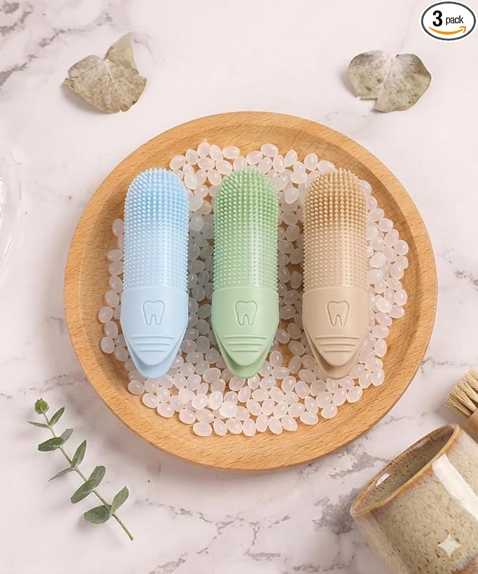 Lickable Soft Silicone Finger Toothbrush for Dogs & Cats - 3-Pack Multi-Color Set - Gentle Gum Care & Dental Hygiene - Food-Grade Safe Material