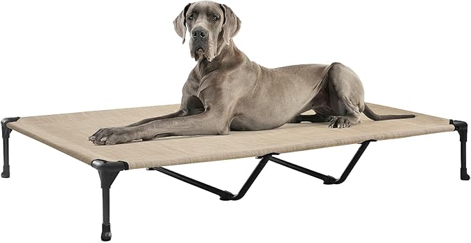 Veehoo Outdoor Elevated Dog Bed Large Sized Dogs, XXL Cooling Raised Dog Cots Beds Training Platform Off Ground Hammock with Breathable Mesh, No-Slip Feet, 59"x37.5", Beige Coffee