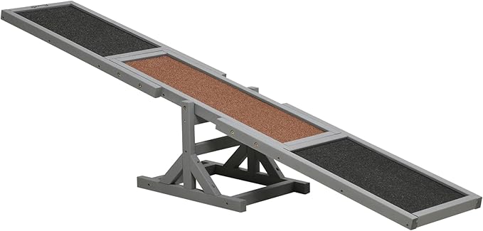 71" Wooden Dog Agility Seesaw for Training and Exercise - Outdoor Dogs Seesaw for Advanced Dog Obstacle Courses, Dogs Agility Ramp Training Platform Equipment (Gray)