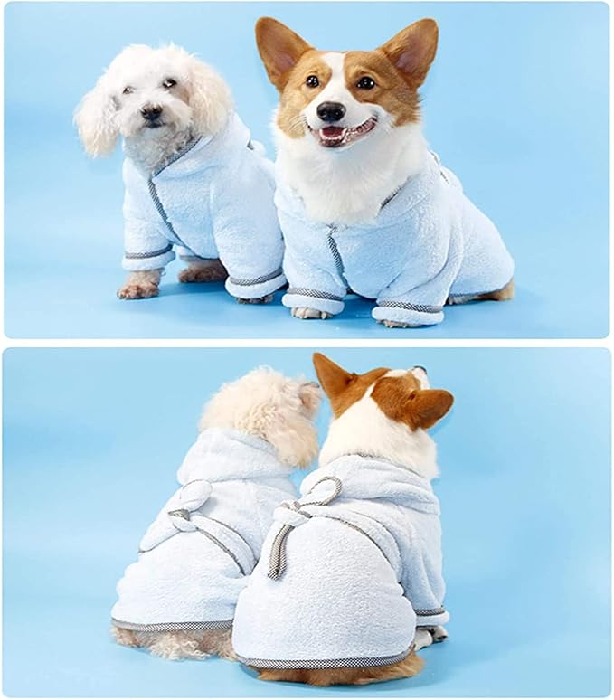 Dog Bathrobe, Microfiber Fast Drying Absorbent Hooded Bath Towel White for Puppy Small Medium Large Dog Cat (2XL, LightCyan)