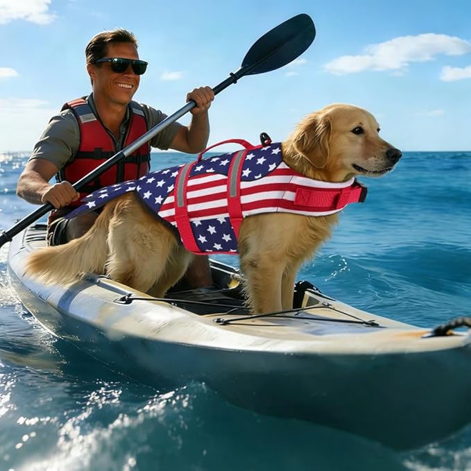 EMUST Dog Life Jacket, Dog Life Vest with Rescue Handle, Ripstop Puppy Safety Preserver for Swimming Pool Beach Boating Kayaking (XS, MermaidStar)
