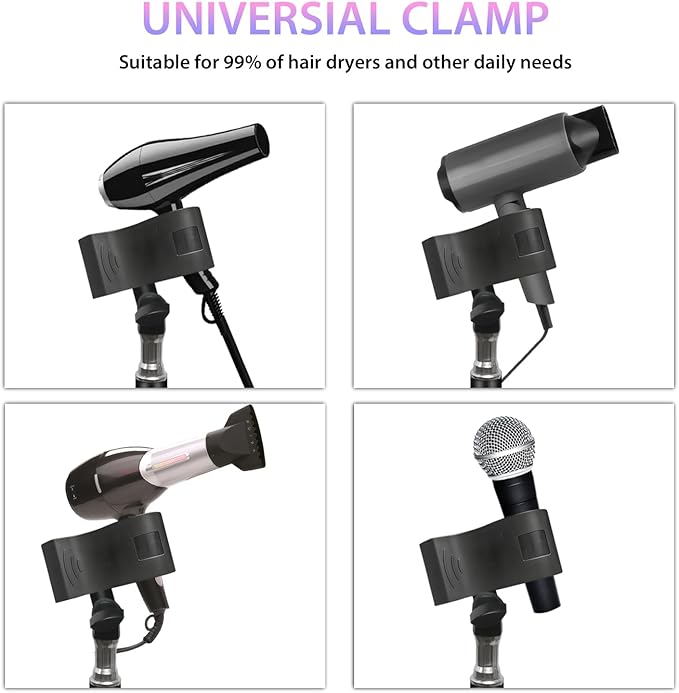 Hair Dryer Stand With 180 Degree Rotating, Free Hands Blow Dryer Holder With Tripod And Universal Clip, 30-61 Inch Adjustable Hair Dryer Holder For Bathroom, Vanity, Makeup Room