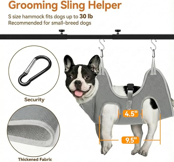 Dog Grooming Arm for Table, S Size, Adjustable 42" Height & 31"–43" Width, H-Shape Stable Grooming Stand, Clamp Fits up to 2.76", with Hammock & 2 Nooses for Home Grooming & Nail Trimming