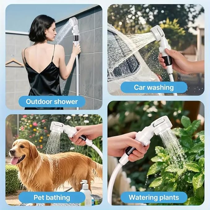 Portable Camping Shower Pump, Rechargeable Outdoor Shower Head Sprayer, Pumps Water from Bucket. For Camping, Hiking, Travel, Pet Cleaning, Car Washing