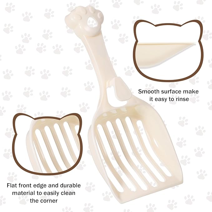 COMNICO Cat Litter Scoop, Durable Plastic Kitty Litter Sifter Scooper with Wide Slats Comfy Handle Deep Shovel Pooper Lifter Captures All Clumps for Easy Sifting Pine Pellets Box (Milky White)