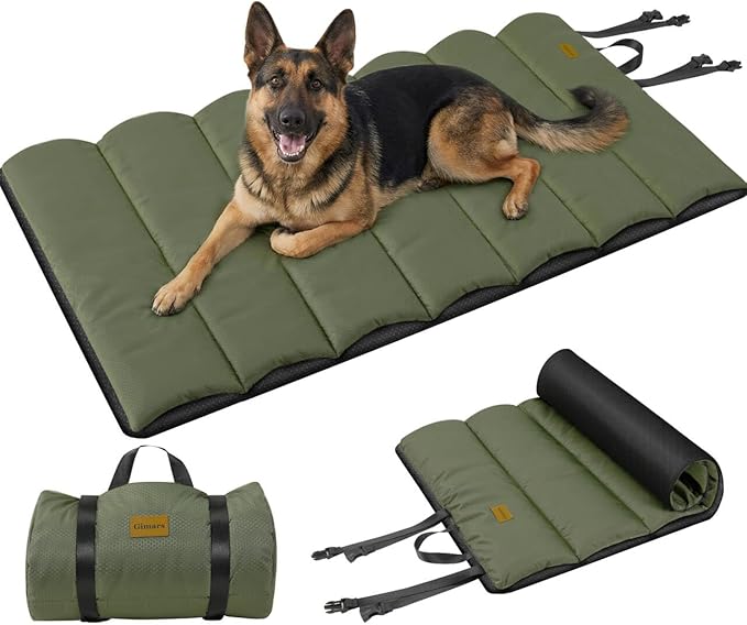 Gimars Upgraded XL Outdoor Dog Bed with Waterproof Film, Easy to Roll Up with Buckle, Large Travel Pet Bed for Large & Extra Large Dog, Portable, Foldable, Washable for Camping,Traveling,Grey