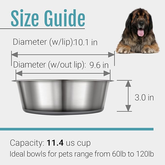 PEGGY11 Nonslip Stainless Steel Dog Bowls, 11.4 US Cup, 2 Count
