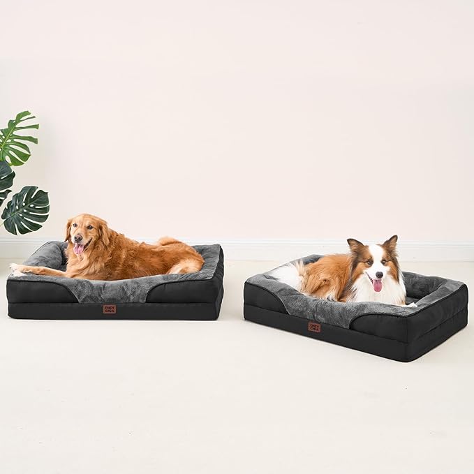 EHEYCIGA Orthopedic Dog Bed for Large Sized Dog, 41x27 Inch Large Memory Foam Dog Couch Bed with Sides, Waterproof Liner & Washable Removable Cover, Bolster Pet Sofa, Grey/Black