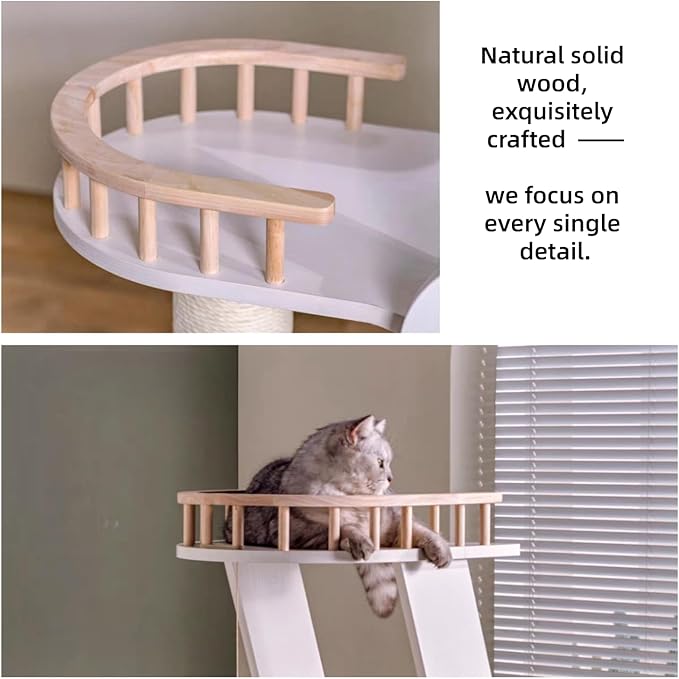 SHENGOCASE Modern Wooden Cat Tree Tower for Window Viewing Watching, 54.3 Inches Tall, 5-Level Large Perch Platform with Sisal Scratching Post, White
