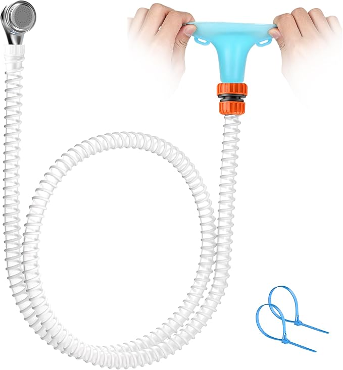 Slip-On Tub Hose for Bathtub Faucet, Ear-Tab Zip-Tie Connector, Handheld Sprayer Head, No-Install Faucet Hose Attachment for Hair Washing & Cleaning, 5 ft, Fits Spouts up to 3 in