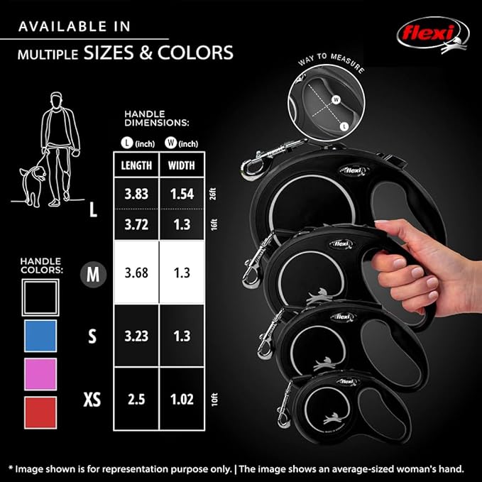 FLEXI New Classic Cord Retractable Dog Leash for Medium Dogs up to 44 lbs. – 26 ft., Black | Tangle-Free Pet Walking Leash with One-Handed Brake, Pause, Lock | German Quality Product