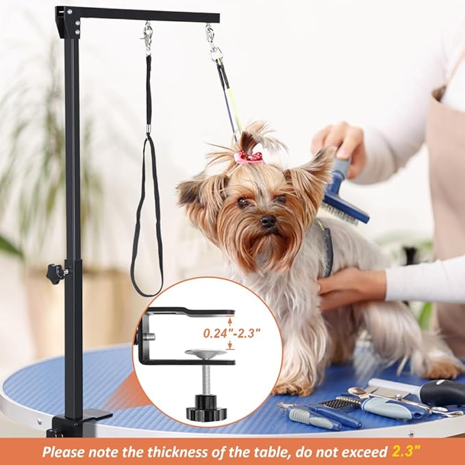 Dog Grooming Arm with Clamp and Grooming Hammock, 36" Height Foldable Dog Grooming Table Arm with No-Sit Holder and Loop Noose, Dog Grooming Stand for Small Medium Dogs at Home or Salon