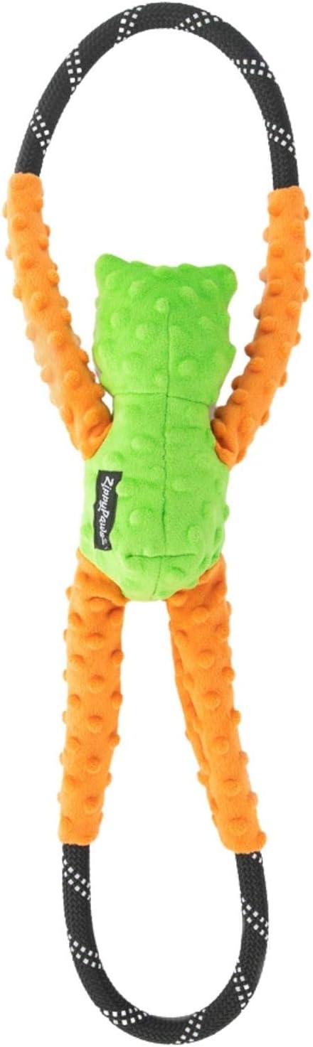 ZippyPaws RopeTugz - Durable Dog Pull Rope Toy, Interactive Tug of War for Large, Medium, & Small Dogs, Squeaky Pet Products to Keep Them Busy, Made with Heavy Duty Climbing Rope - Frog