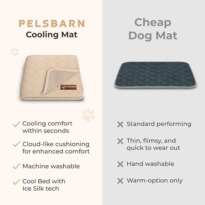 Pelsbarn Dog Cooling Mat- Ice Silk Summer Comfort, Self Cooling, Non-Slip Dog Pad, Durable & Washable, Mat for Large Dogs 25 x 37, Support Shelter Dogs with Every Purchase (Beige)