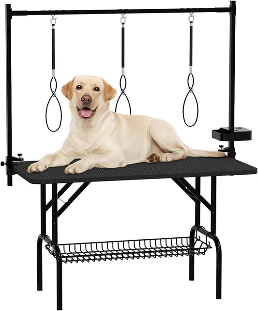 47"Professional Dog Pet Grooming Table Adjustable Heavy Duty Portable w/Arm & Noose & Mesh Tray (46", Black)