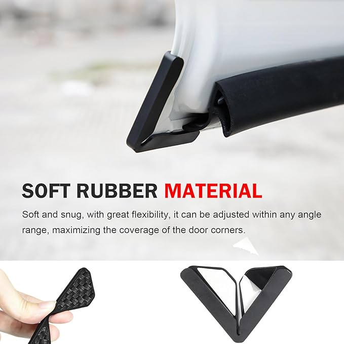 2 PCS Car Door Corner Protector Edge Guards, Anti-collision Stickers, Carbon Fiber Pattern Thickened PVC Soft Rubber Front Door Anti-scratch Protective Corner, Suitable for Most Cars (Black)