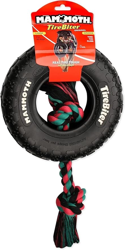 Mammoth TireBiter Originals Parent (Rubber Dog Toy with Cotton-Poly Rope -2 Pack, Large 10'')