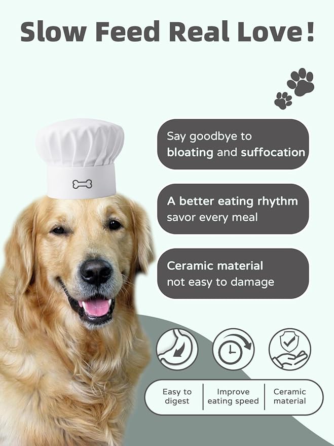 Ceramic Slow Feeder Dog Bowl, 1.8 Cup Fun Pet Food Dish for Small & Medium Breeds to Slow Down Eating, Anti-Gulping, Stop Bloat, Preventing Choking (Grey)