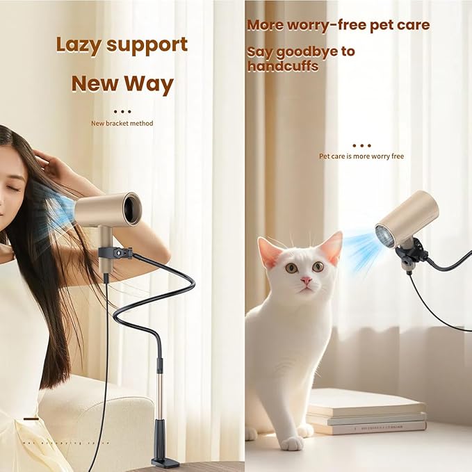 Dog Hair Dryer Stand Holder - Adjustable 31.5" Heavy Duty Blow Dryer Mount, Hands Free Pet Grooming Tool for Dogs with Secure Clamp, Fits Most Hair Dryers (Black)
