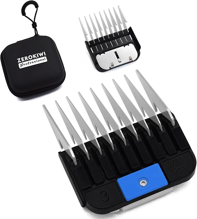 Professional A5-Style Animal Clipper Stainless Steel Color-Coded Snap-on Attachment Guard Guide Comb, 1/8"-1" Compatible with Wahl KM Series Oster A5 Andis Detachable Blade Pet Dog Groomers (#3-3/8")