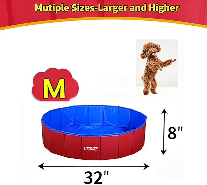 Foldable Pet Pool, Puppy Small Medium Large Dogs Pool, Non-Slip Pet Bath Tub for Outdoor Backyard, Collapsible Dogs Swimming Pool for Dogs Cats and Kids 32" Blue