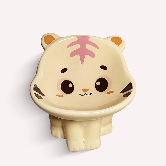 Tiger Style Raised Cat Dish - Ceramic Elevated Pet Bowl with 15° Angle, 120g Capacity for Food/Water,for Pets cat or Dogs