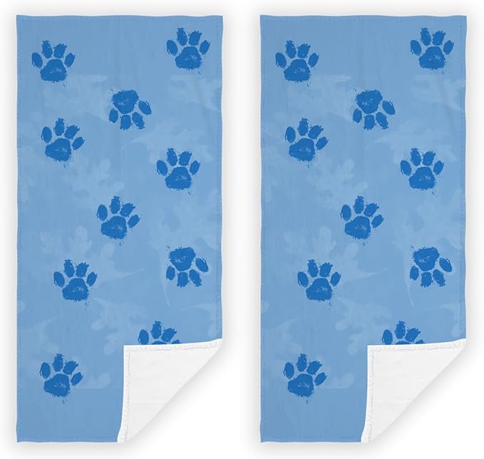 2 PCS Cat Dog Paw Hand Towels Lovely Animals Paw Prints Blue Soft Microfiber Hand Towel for Bathroom Kitchen Yoga Gym Decorative Towels 13.8"X29.1"