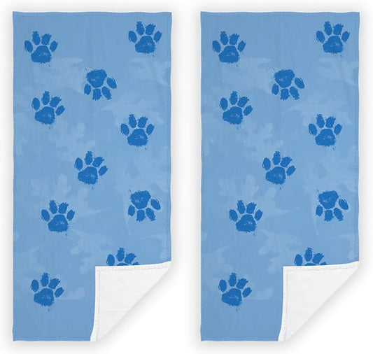 2 PCS Cat Dog Paw Hand Towels Lovely Animals Paw Prints Blue Soft Microfiber Hand Towel for Bathroom Kitchen Yoga Gym Decorative Towels 13.8"X29.1"