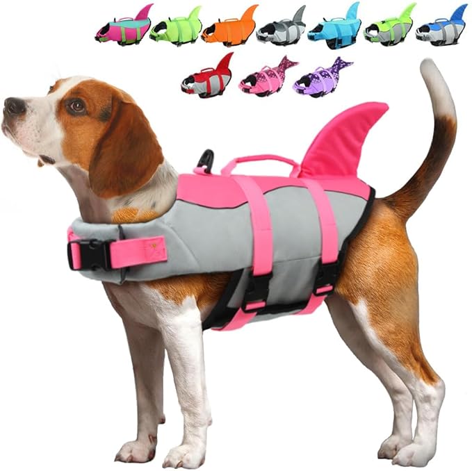 EMUST Dog Life Jacket, Ripstop Dog Lifesaver Vests with Rescue Handle for Small Medium and Large Dogs, Pet Safety Swimsuit Preserver for Swimming Pool Beach Boating (XS,Pink)